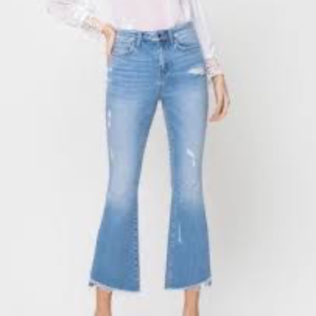 Flying Monkey Cropped Kick Flare Side Slit Jeans, Size 26